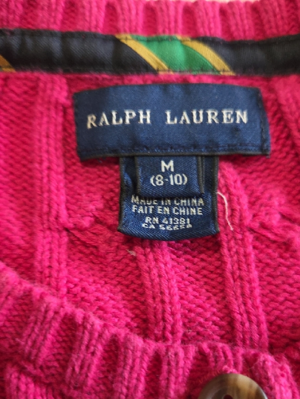 Ralph Lauren Girls Hot Pink Cable Knit Cardigan Sweater Size M 8-10 - Picture 2 of 16